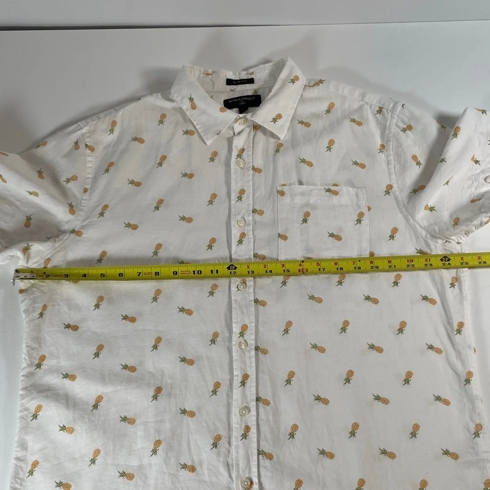 Banana Republic White Pineapple Linen Blend Slim Fit Long Sleeve Men's Shirt L